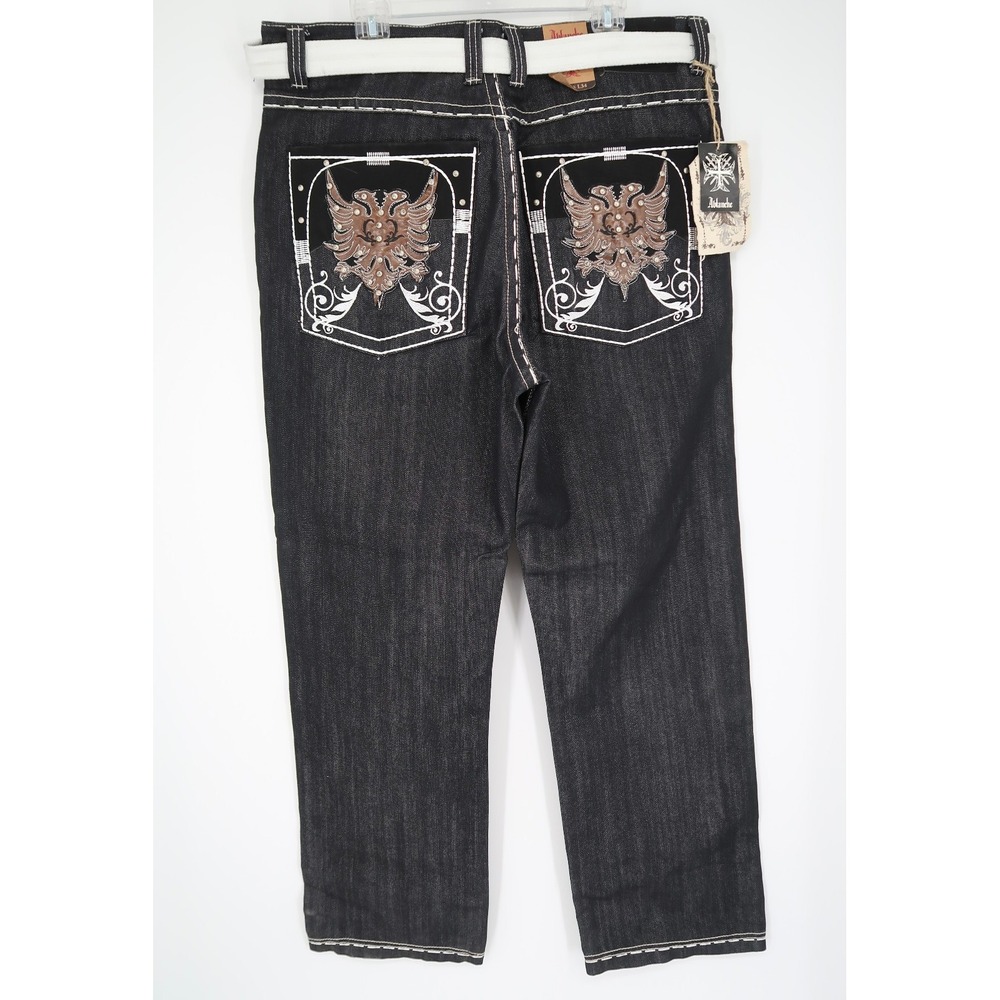 Vintage Ablanche Jeans Mens 40 Loose Baggy Y2K Black Denim Embroidered 40x34 New